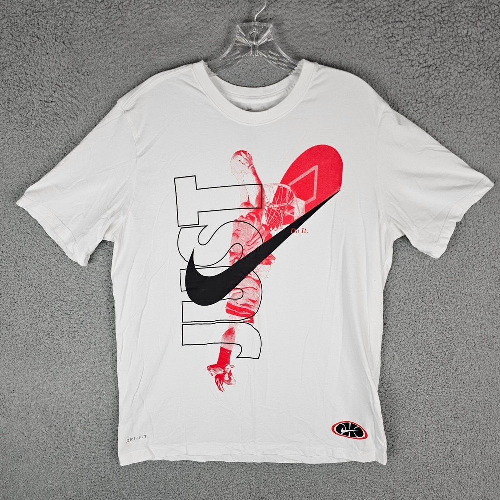 Nike T-Shirt Mens Large White Just Do It Slam Dunk Dri-FIT Graphic BQ3555-100